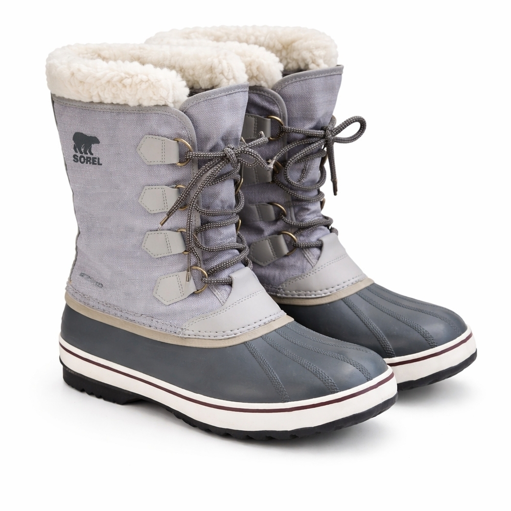 SOREL Waterproof Winter Boots Faux Fur Lined Gray Duck Boots Men Size 10